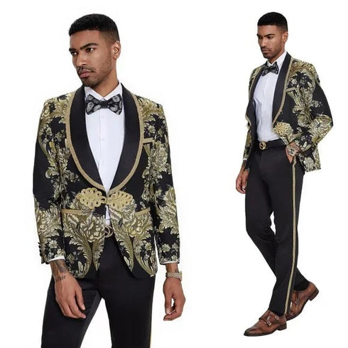 2025 Prom Special Black Paisley 2pc Mens Suit by Tazzio