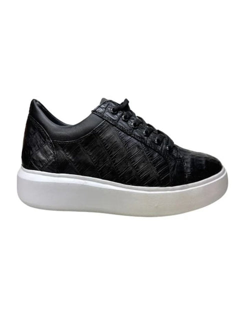 Los Altos Black Caiman Crocodile Low Top Sneakers