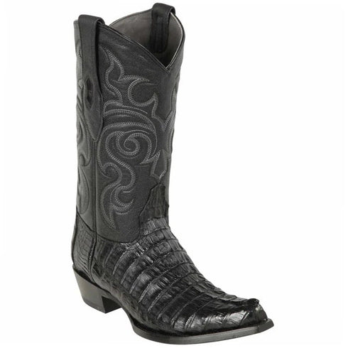 Los Altos Boots - Mens Dress Cowboy Boot - Low Priced Black Caiman Tail Snip Toe Cowboy Boot- in  Black