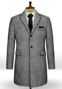 Houndstooth Overcoat - Houndstooth Topcoat - Houndstooth Checker Black Car Coat