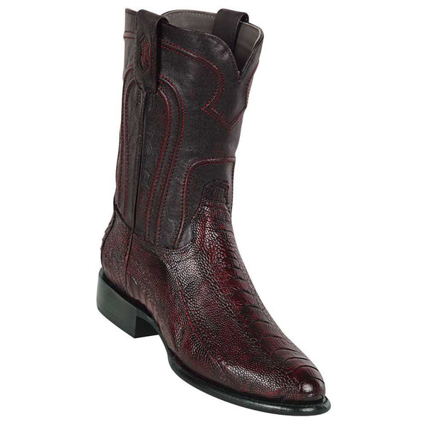 Los Altos Men's Original Ostrich Leg Black Cherry Roper Toe Boots