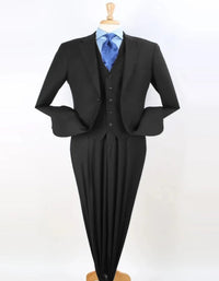 Pleated Suit - Mens Suits With Pleated Pant -  Regular Fit Suit - Notch Lapel Black Suit
