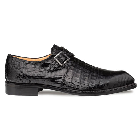 Gigolo Black Crocodile Single Monk-Strap Loafers By Mezlan Made In Spain Brand