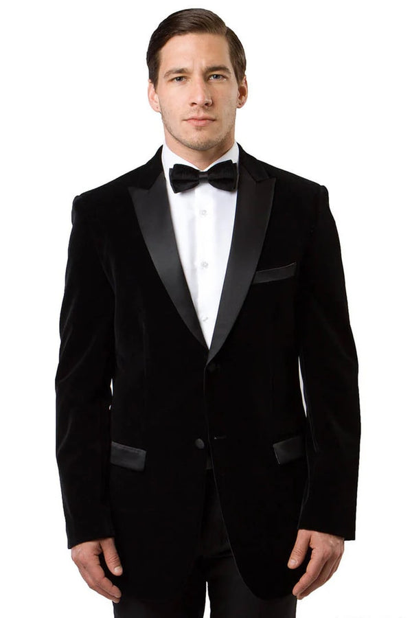 Mens two button velvet black tuxedo dinner jacket