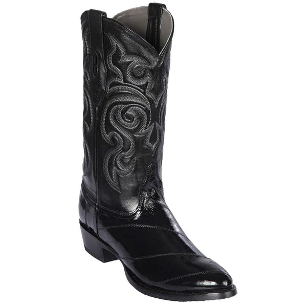 Los Altos Boots - Mens Dress Cowboy Boot - Low Priced Black Eel Skin R-Toe Western Boots- in Black