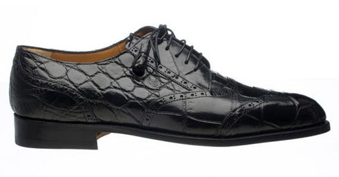 Belly Alligator Leather Shoes Men Black Italian Ferrini Wingtip