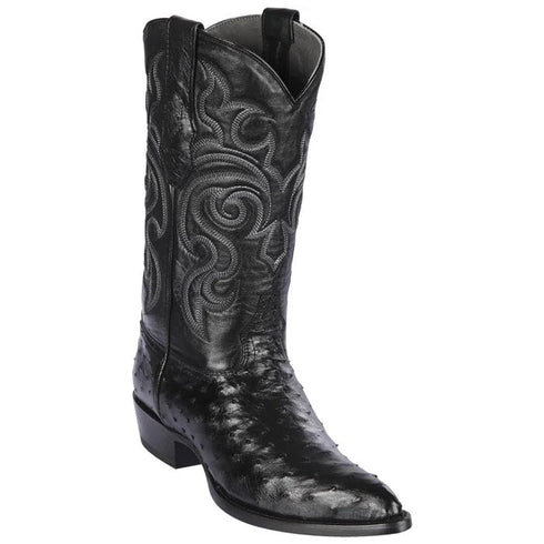 J Toe Cowboy Boots - J Toe Western Boots - Los Altos Boots - Mens Dress Cowboy Boot - Low Priced Black Ostrich Cowboy Boots J-Toe - in Black