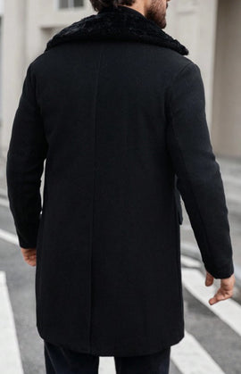 SINGLE BREASTED 4 BUTTON JET BLACK FULL LENGTH DRESS COAT WOOL OVERCOAT