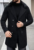 Mens Peacoat With Fur Collar - Black Wool Double Breasted Coat