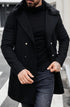 Mens Peacoat With Fur Collar - Black Wool Double Breasted Coat