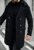 Mens Peacoat With Fur Collar - Black Wool Double Breasted Coat