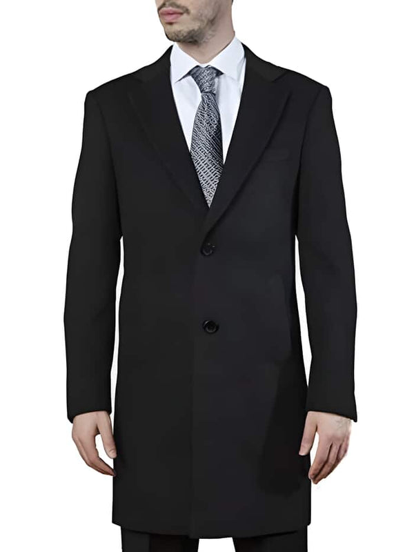 Mens Modern Fit Polyester ~ Viscose ~ Spandex Black Long men's Dress Topcoat - Winter coat