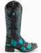 Ferrini Men's Patchwork Square Toe Boots Handcrafted - Black and Teal Boots