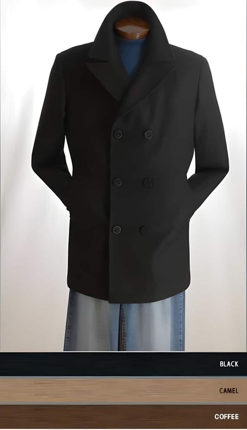 Designer men's Wool Peacoat Sale Blend Overcoat Double Breasted Broad Lapels Side Pocket in 3 Color