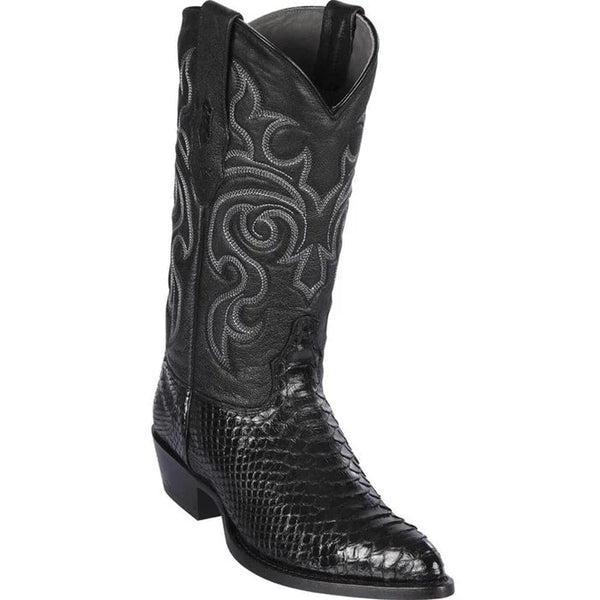 J Toe Cowboy Boots - J Toe Western Boots - Los Altos Boots - Mens Dress Cowboy Boot - Low Priced Black Python J-Toe Western Boots- in Black