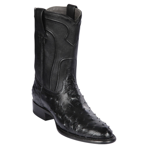 Los Altos Men's Genuine Full Quill Ostrich Black Roper Toe Boots