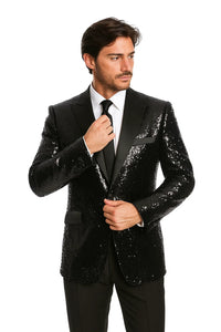 Black Sequin Tuxedo Blazer