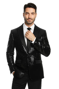 Black Sequin Tuxedo Blazer