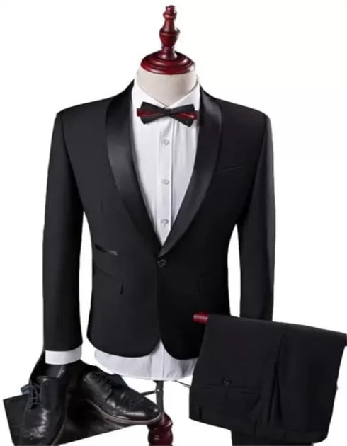 New Arrival Black Groom Tuxedos Groomsmen Shawl Lapel Best Men Suit Bridegroom Wedding Prom Suits