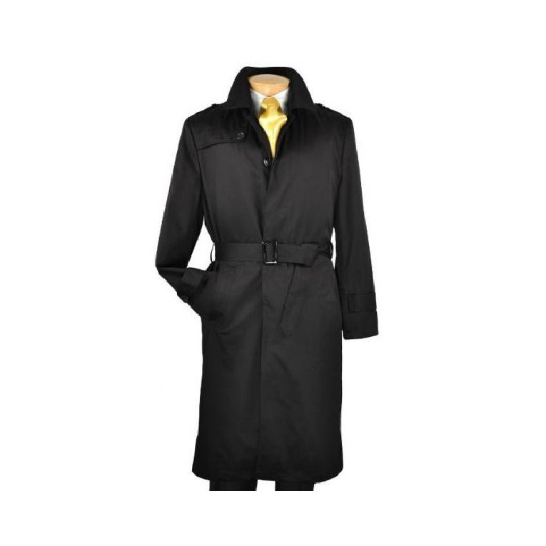 Black Single Breasted full length trench coat with belt – OvercoatUSA