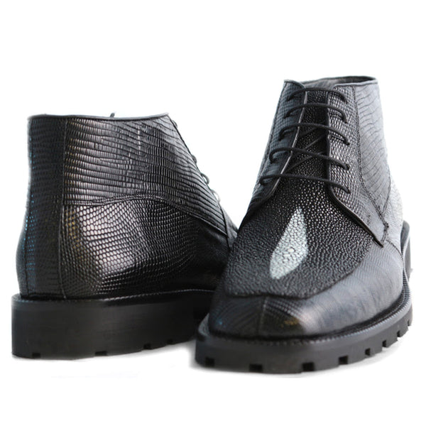 Los Altos Black Genuine Lizard & Stingray Ankle Boots