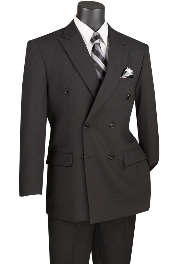 Mens Black Double Breasted Suit  - Mens Classic Double Breasted Poplin Suit in Black