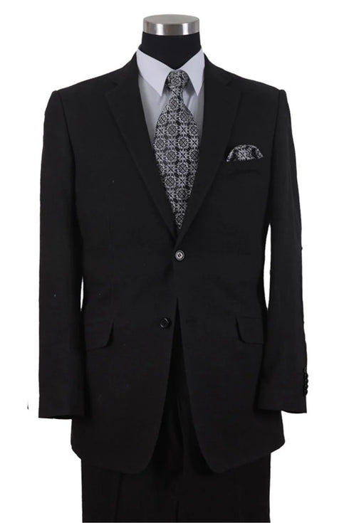 Mens 2 Button 100% Linen Suit with Elbow Patches Jacket in Black