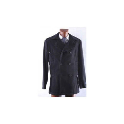 Black Trendy Double Breasted Winter Pea coat 100% Wool Mens Peacoat