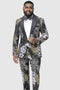 Mens Slim Fit Two Piece Black and Gold Paisley Black Prom Smoking Jacket Tuxedo