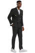 Mens Black Double Breasted Suit - Men's Slim Fit Double Breasted Wedding Suit with Gold Buttons in Black