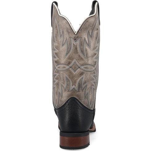 Laredo Isaac Black and Grey Leather Square Toe Shaft Boots for Men