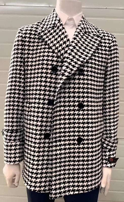 Houndstooth Overcoat - Houndstooth Topcoat - Houndstooth Single Breasted Checker Car Coat