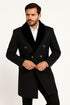 Men’s Black Double-Breasted Overcoat with Faux Fur Collar and Gold Buttons