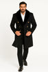Men’s Black Double-Breasted Overcoat with Faux Fur Collar and Gold Buttons