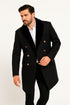 Men’s Black Double-Breasted Overcoat with Faux Fur Collar and Gold Buttons