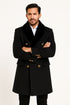 Men’s Black Double-Breasted Overcoat with Faux Fur Collar and Gold Buttons