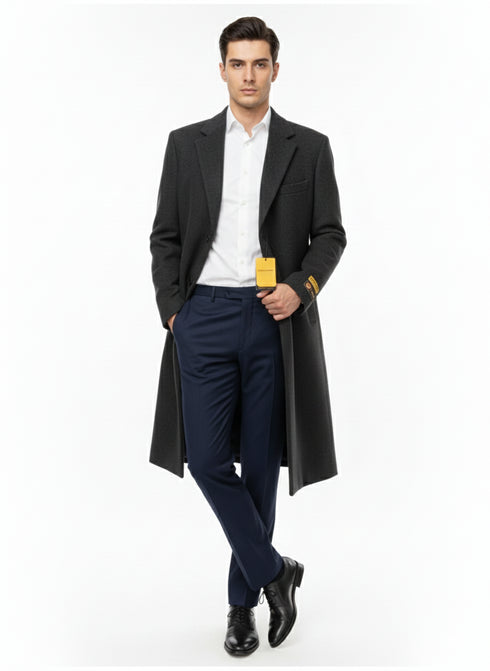Mens Full Length Wool and Cashmere Overcoat - Winter Topcoats - Black Coat