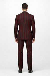 Black and Red Pinstripe Double breasted Suit - 100% Wool Modern Fit Side Vents by Statement brand