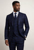 Blue Plaid Double Breasted Slim Fit Suit - Vested 3 Pieces Indigo Sapphire Color Windowpane