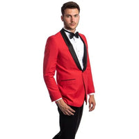 Luxurious Bright Red Tuxedo Blazer Jacket, Black Shawl Lapel by Tazio