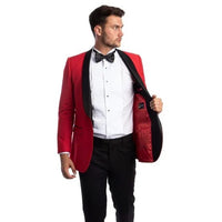 Luxurious Bright Red Tuxedo Blazer Jacket, Black Shawl Lapel by Tazio