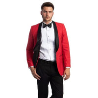 Luxurious Bright Red Tuxedo Blazer Jacket, Black Shawl Lapel by Tazio