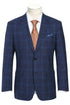 Mens Classic Fit Two Button Wool and Linen Blue Windowpane Plaid Sportcoat Blazer