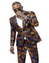 Blue Wedding Tuxedo - Mens One Button Shawl Lapel Tropical Print Blue and Orange Foil Suit