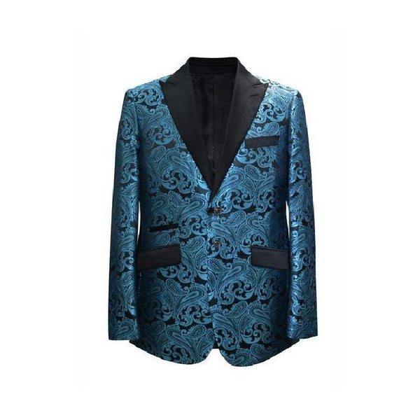 TURQUOISE SHINY FLASHY PAISLEY BLAZER