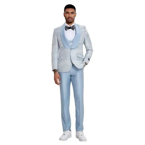 2025 Prom Special Blue Tuxedo Suit w/ Double-Breasted Vest by Tazzio