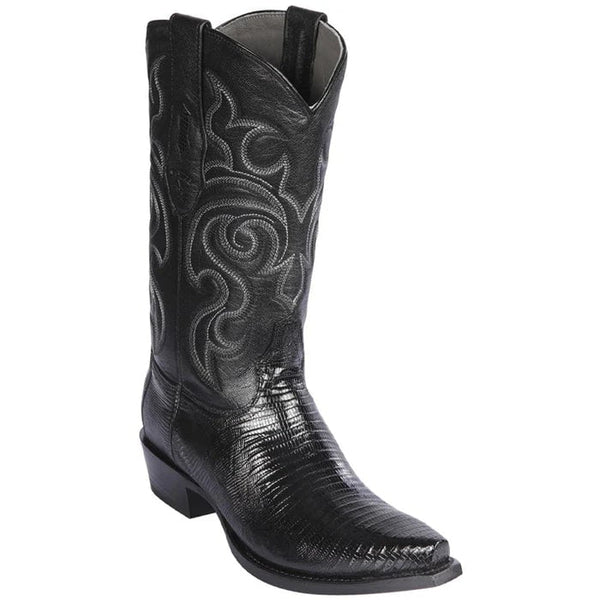 J Toe Cowboy Boots - J Toe Western Boots - Los Altos Boots - Mens Dress Cowboy Boot - Low Priced Black Lizard Cowboy Boots J-Toe- in   Black