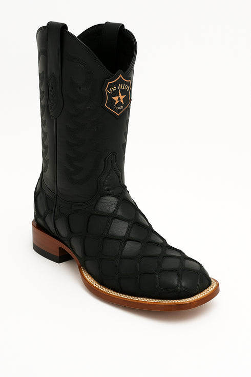 Los Altos Men's Black Matte Genuine Pirarucu Wide Square Toe Boot