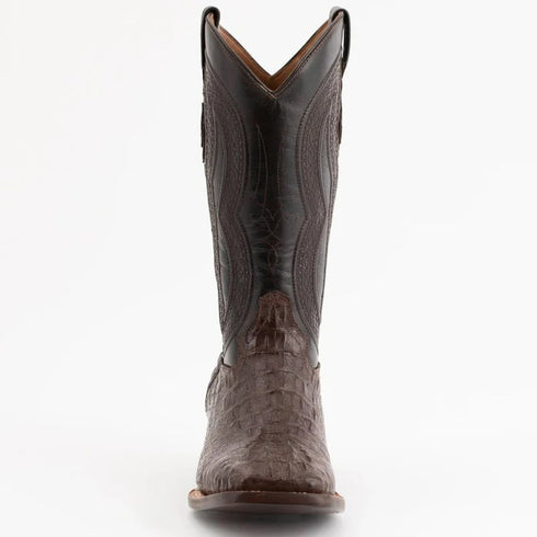 Ferinni Boot - Mens Dress Cowboy Boot  - Ferrini Men's Dakota Hornback Caiman Boots - Square Toe Handcrafted Brown