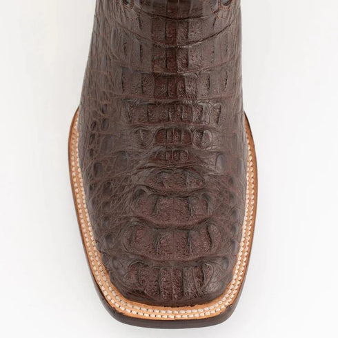 Ferinni Boot - Mens Dress Cowboy Boot  - Ferrini Men's Dakota Hornback Caiman Boots - Square Toe Handcrafted Brown